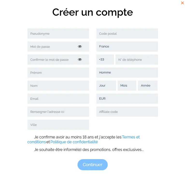 Processus d'inscription Savanna Wins Casino